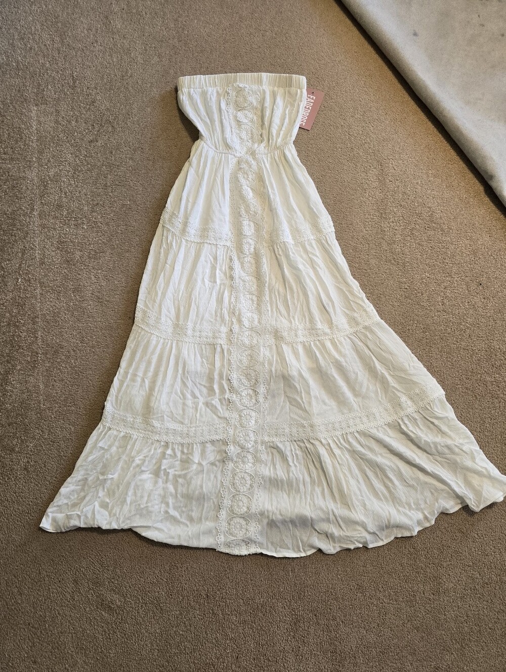 Strapless White Maxi Dress with Lace Trim